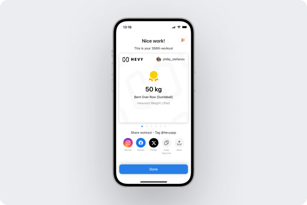 a look at the window users see when they mark a workout as completed in Hevy