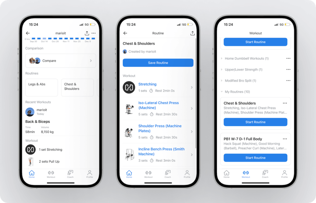 browse through a user's saved routines, open any for details, and save the ones you like to your profile