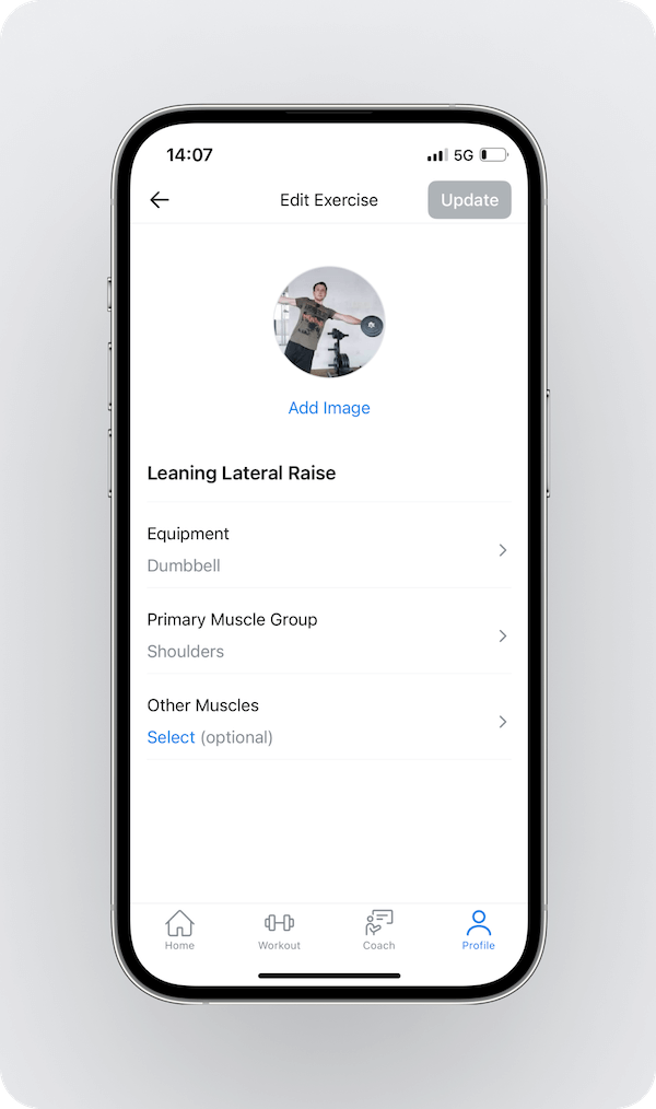 a look at the menu where users can create custom exercises and add them to their personal Hevy app library