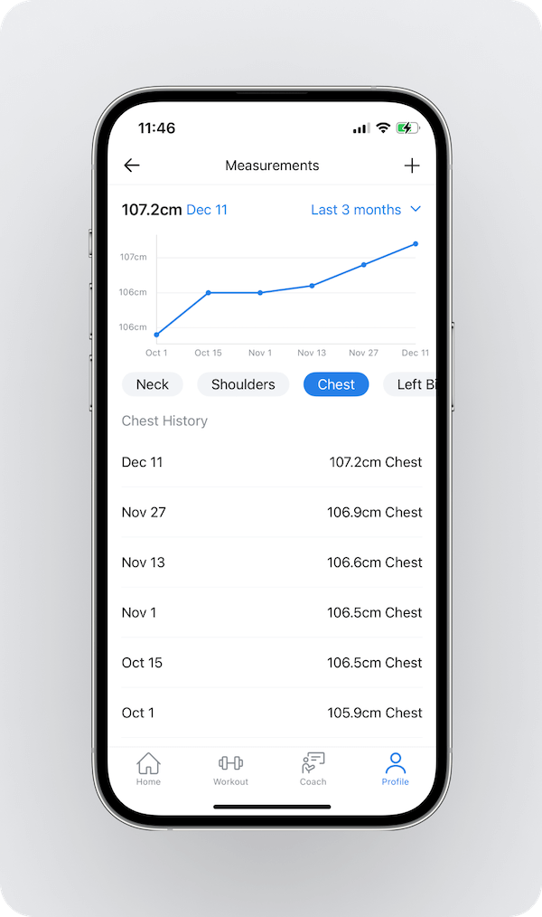 an overview of the screen where users can track body measurements in Hevy