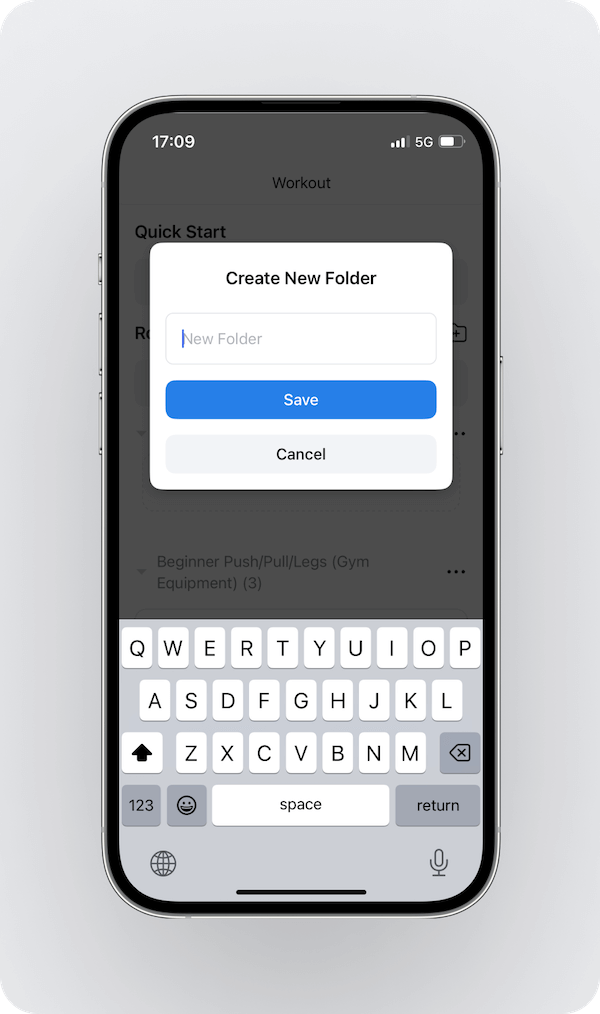 featured image displaying the menu for creating a new workout folder in Hevy